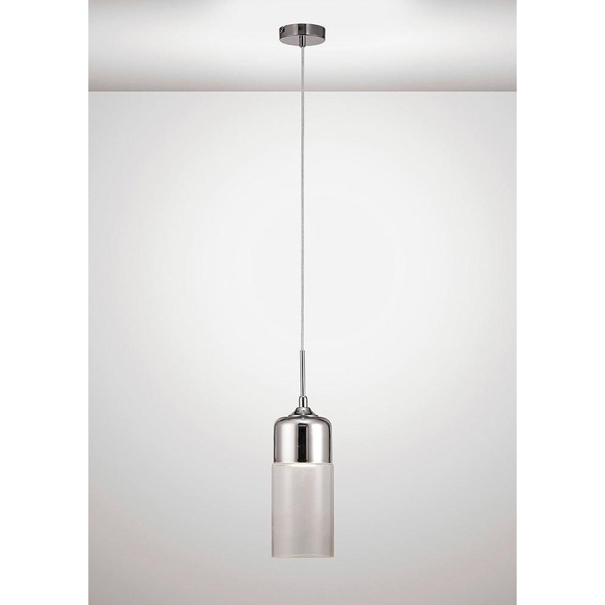 Photograph: Deco Mia D0113 Polished Chrome Cylindrical Single Pendant With Clear Glass