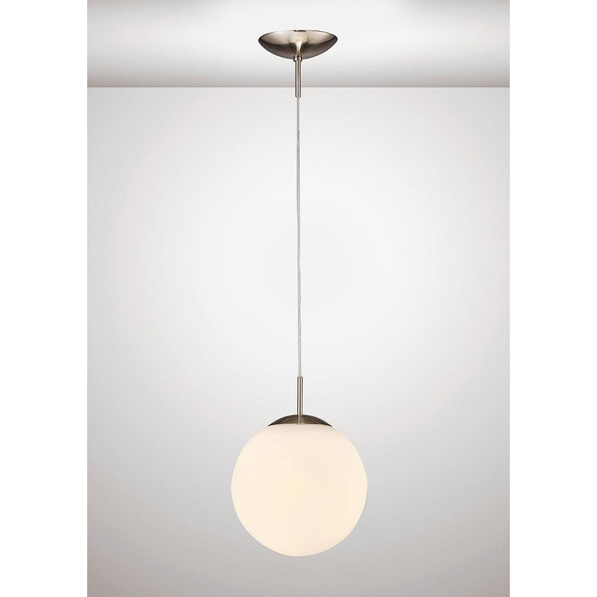 Photograph: Deco Miranda D0122 Satin Nickel Small Single Pendant With Frosted White Glass Globe