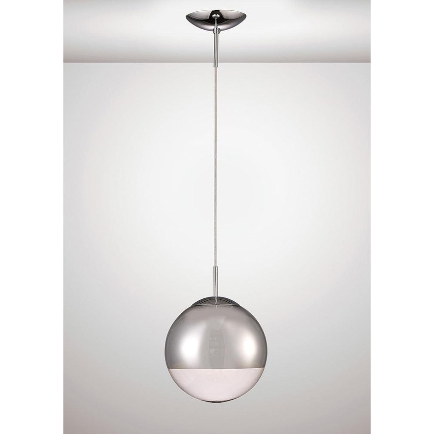 Photograph: Deco Miranda D0124 Polished Chrome Small Single Pendant With Chrome Mirrored/Clear Glass Globe