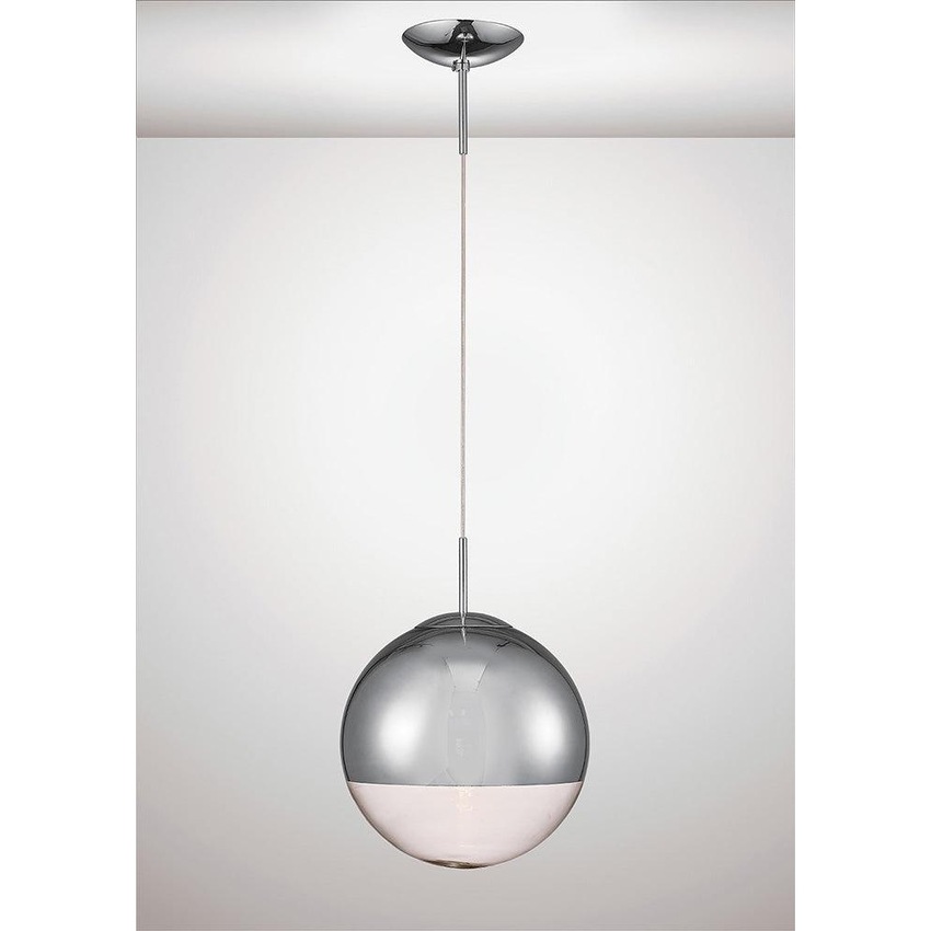 Photograph: Deco Miranda D0125 Polished Chrome Medium Single Pendant With Chrome Mirrored/Clear Glass Globe