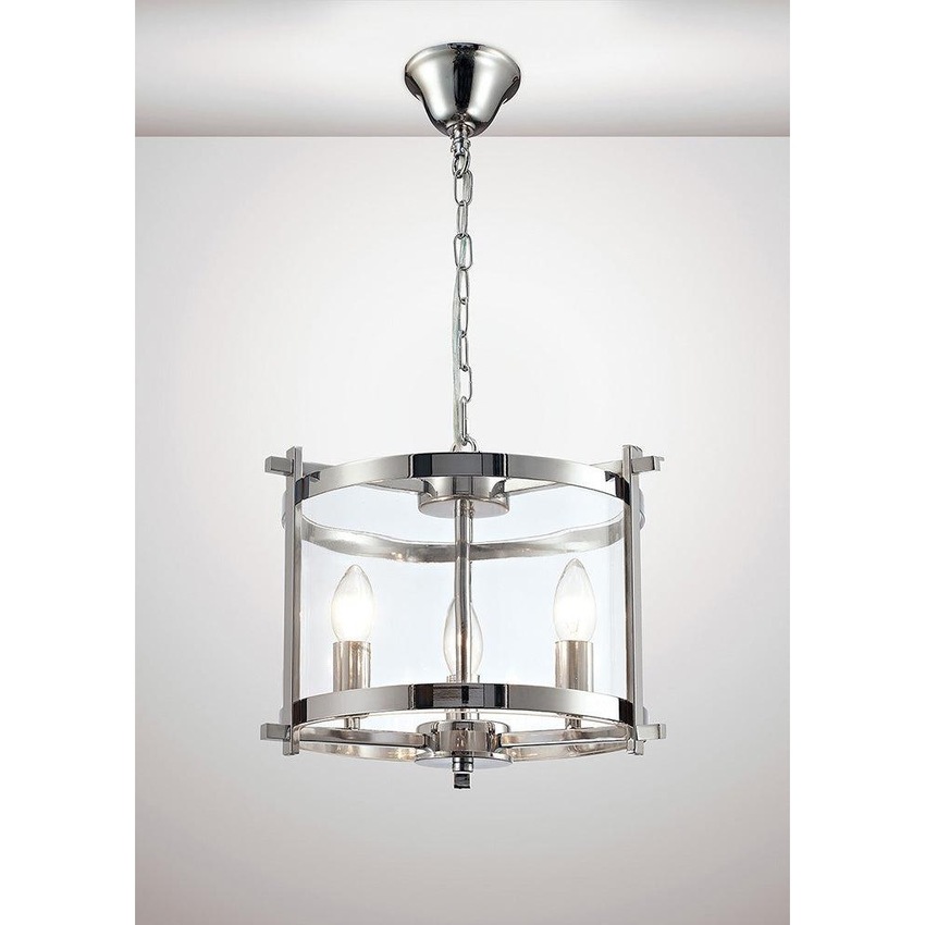 Photograph: Deco Nolan D0087 Polished Chrome 3 Light Lantern Pendant With Clear Glass