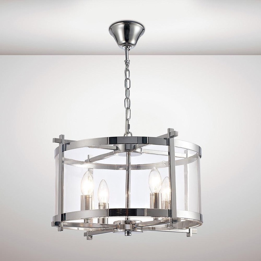 Photograph: Deco Nolan D0089 Polished Chrome 4 Light Lantern Pendant With Clear Glass