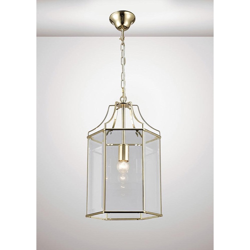 Photograph: Deco Payton D0095 French Gold Single Hexagonal Lantern Pendant With Clear Glass