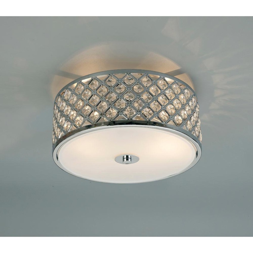 Photograph: Deco Sasha D0411 Polished Chrome 2 Light Flush Ceiling Light With Crystal Glass And Opal Glass Diffuser