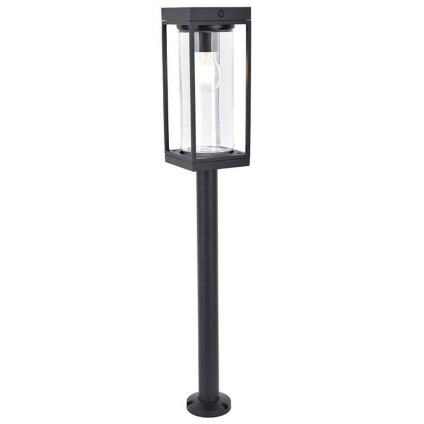 Photograph: Decorative Solar Powered Bollard Light In Black With Clear Cylindrical Glass & Decorative Light Bulb - 2700K, IP44