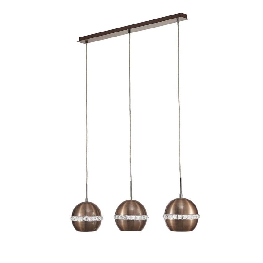 Photograph: Diyas Andrea IL31611 Satin Copper/Crystal 3 Light Linear Bar Pendant