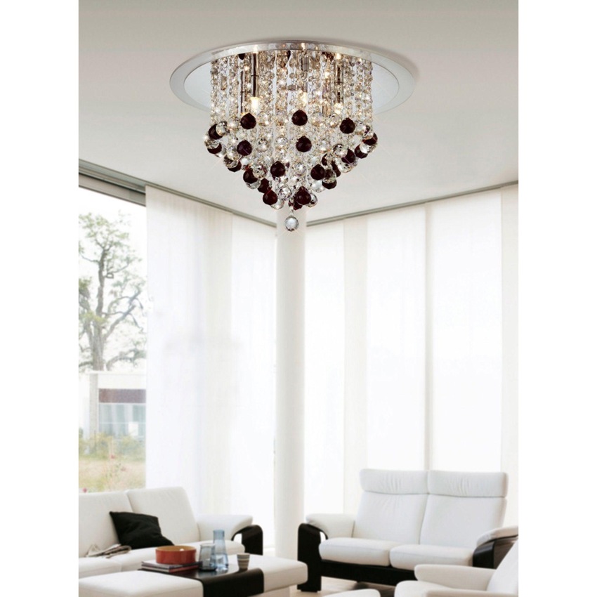 Photograph: Diyas Atla IL30008BL Polished Chrome 4 Light Flush Crystal Ceiling Light With Clear And Black Crystal Spheres