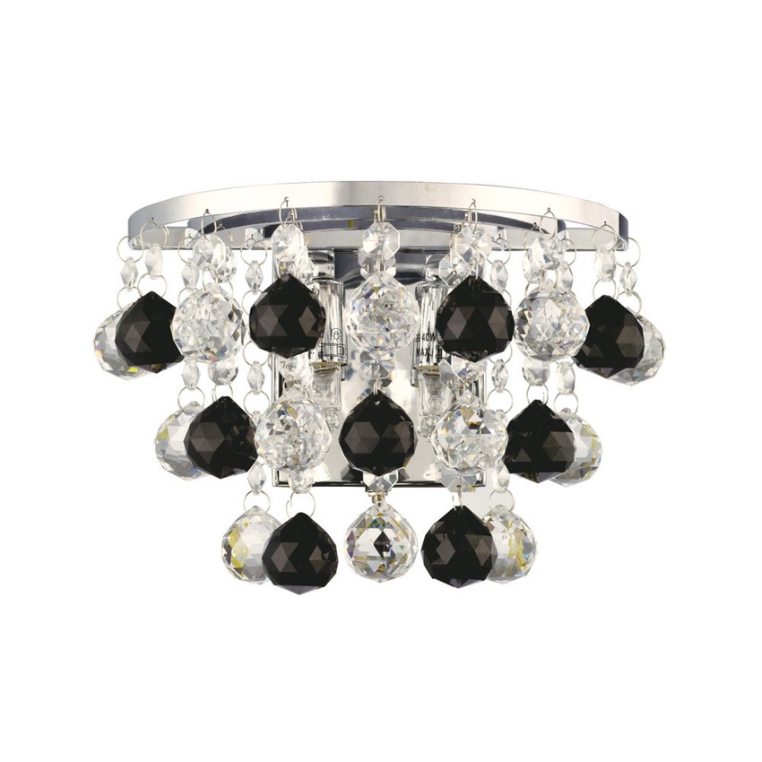 Photograph: Diyas Atla IL30014BL Polished Chrome 2 Light Crystal Wall Light With Clear And Black Crystal Spheres