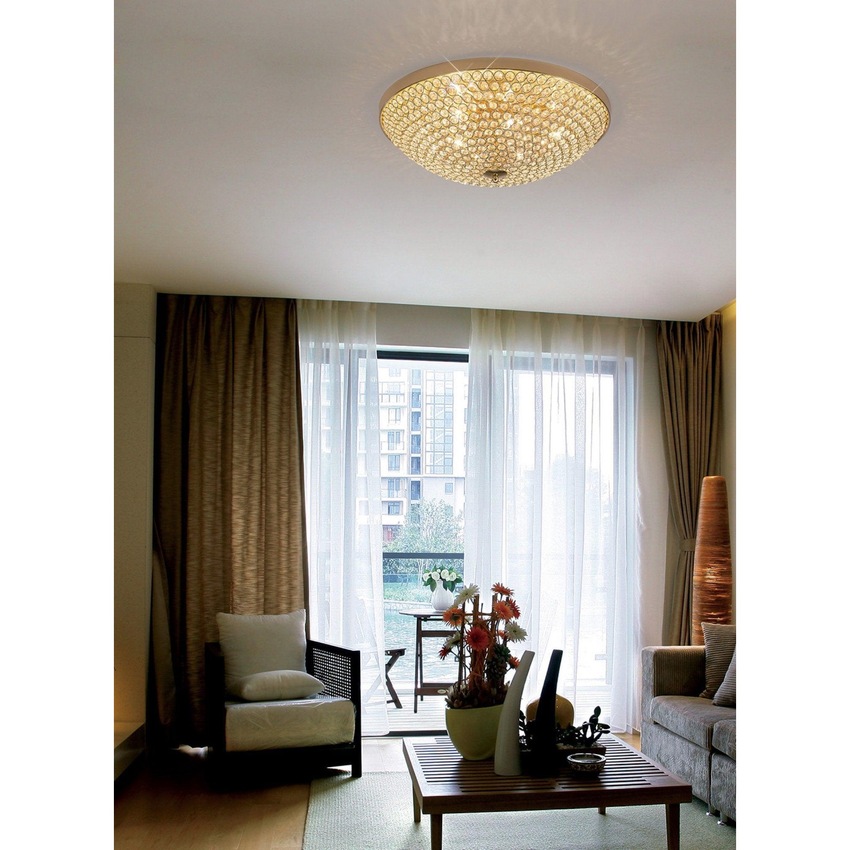 Photograph: Diyas Ava IL30757 French Gold 6 Light Flush Crystal Ceiling Light