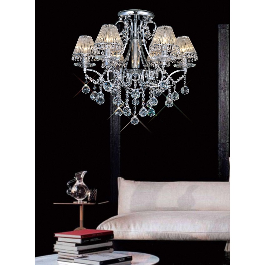 Photograph: Diyas Bianco IL30116 Polished Chrome 6 Light Semi Flush Crystal Chandelier