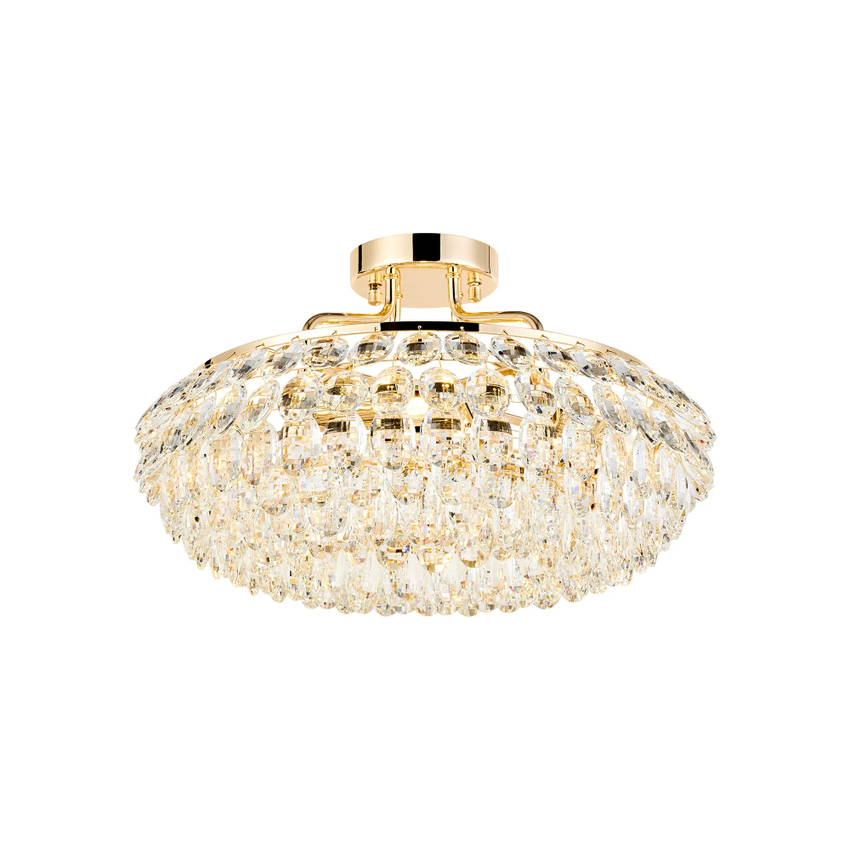 Photograph: Diyas Coniston 48cm Semi Flush French Gold Crystal Ceiling Light