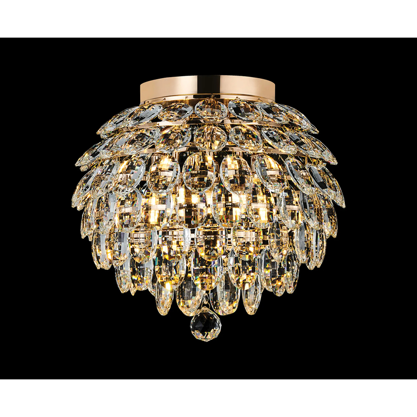 Photograph: Diyas Coniston Medium 5 Light Flush French Gold Crystal Bathroom Ceiling Light - IP44