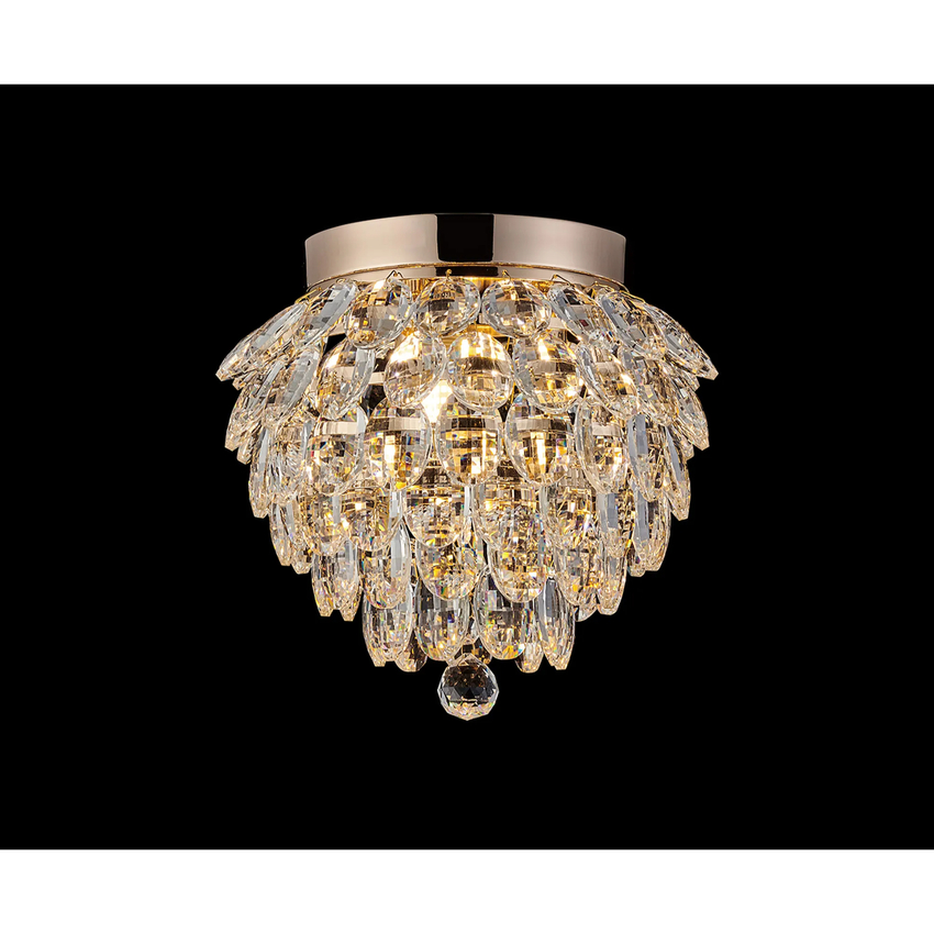 Photograph: Diyas Coniston Small 3 Light Flush French Gold Crystal Bathroom Ceiling Light - IP44