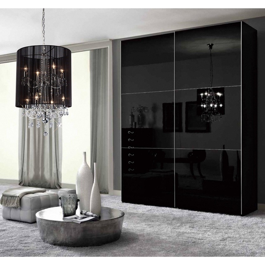 Photograph: Diyas Ella IL30068 Polished Chrome 8 Light Crystal Pendant Complete With Black Shade