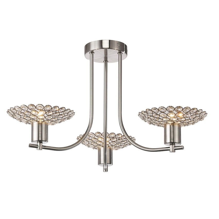 Photograph: Diyas Ellen IL20606 Satin Nickel 3 Light Semi Flush Crystal Ceiling Light