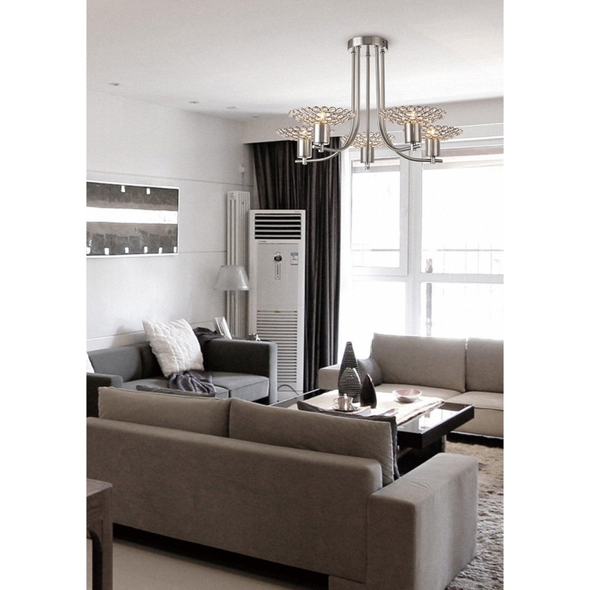 Photograph: Diyas Ellen IL20607 Satin Nickel 5 Light Semi Flush Crystal Ceiling Light