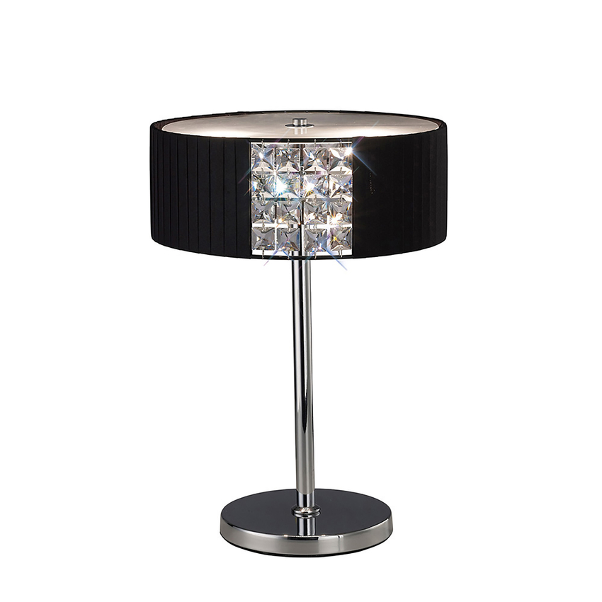 Photograph: Diyas Evelyn IL31170/BL Polished Chrome/Crystal 2 Light Table Lamp Complete With Black Shade