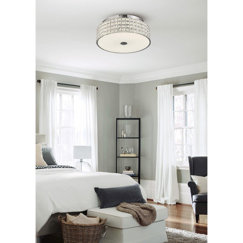 Photograph: Diyas Hawthorne IL80021 Polished Chrome Round LED Flush Crystal Ceiling Light