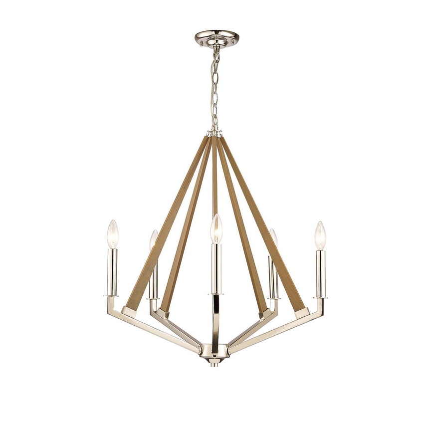 Photograph: Diyas Hilton IL31682 Polished Nickel/Wood 5 Light Chandelier