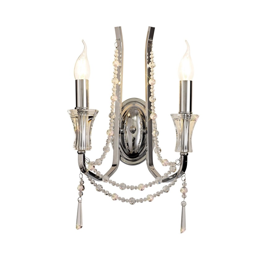 Photograph: Diyas IL31741 Armand Polished Chrome Double Crystal Wall Light