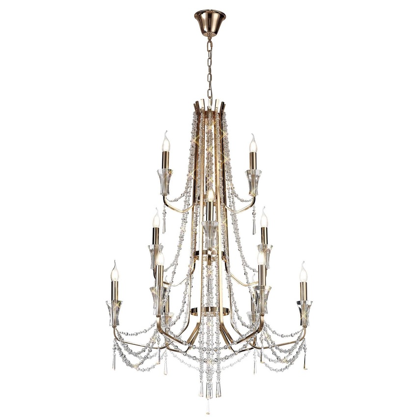 Photograph: Diyas IL31755 Armand 12 Light Three Tier French Gold Crystal Chandelier