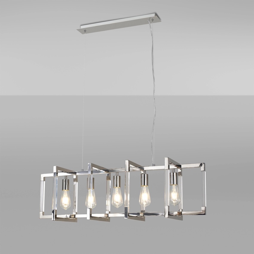 Photograph: Diyas IL32785 Canto Rectangular 5 Light Linear Polished Nickel Pendant