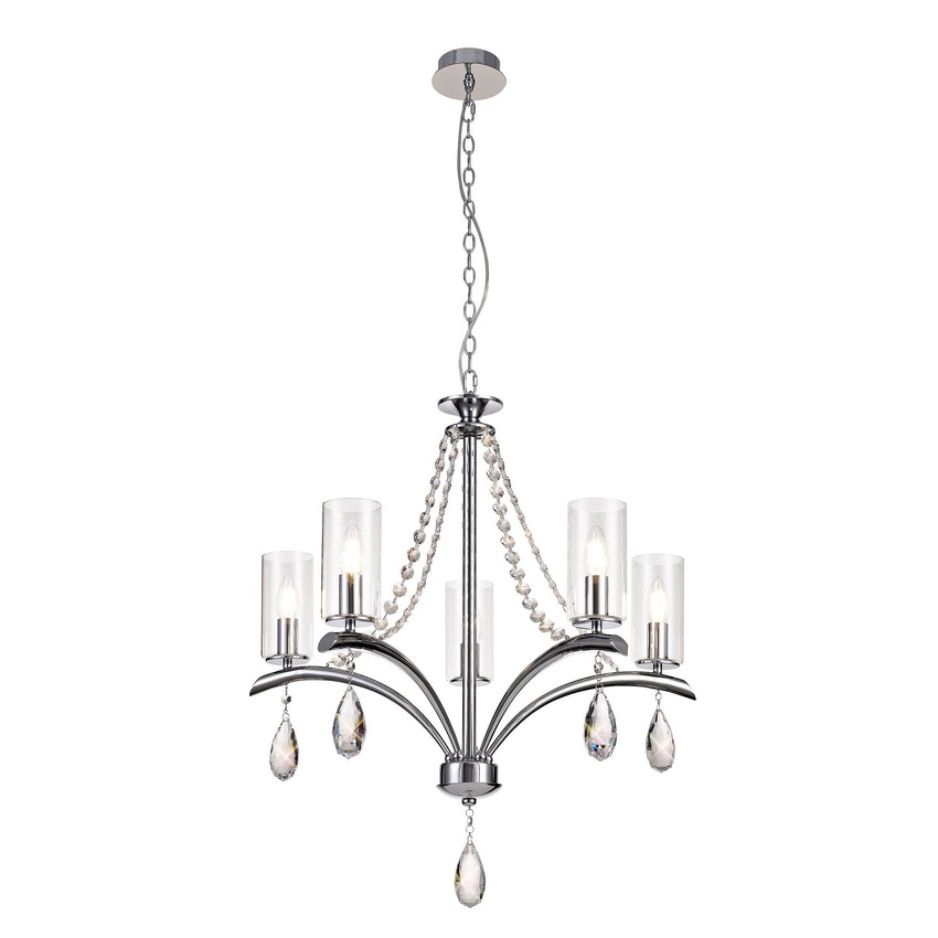 Photograph: Diyas IL32793 Rhea Polished Chrome 5 Light Crystal Chandelier