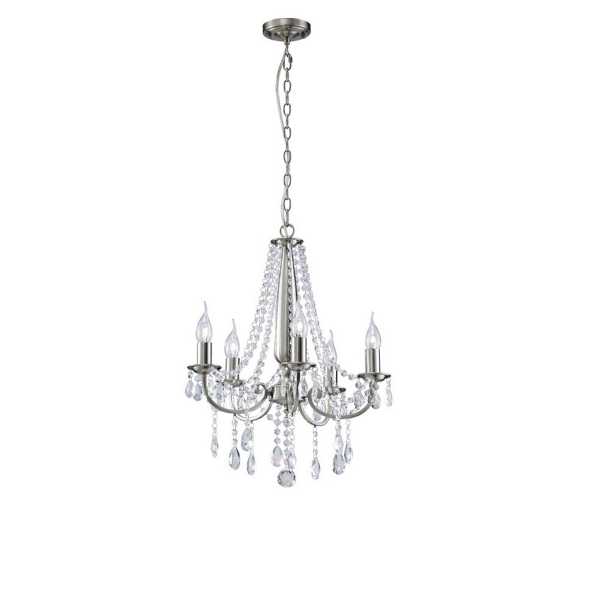 Photograph: Diyas Kyra IL30975 Satin Nickel 5 Light Crystal Chandelier