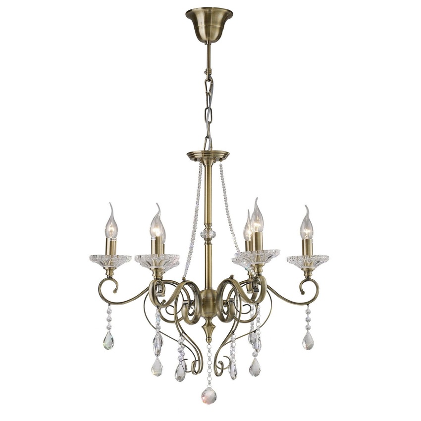 Photograph: Diyas Libra IL32076 Antique Brass 6 Light Crystal Chandelier