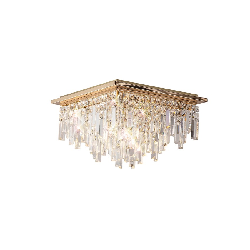 Photograph: Diyas Maddison French Gold 6 Light Square Flush Crystal Ceiling Light - IL31812