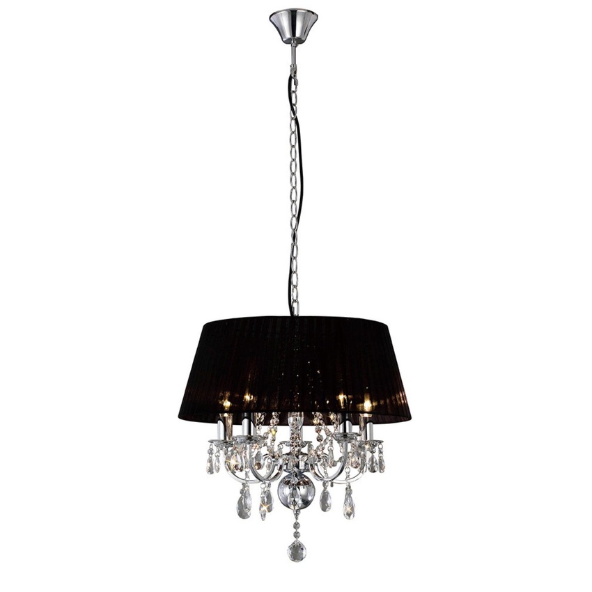 Photograph: Diyas Olivia IL30045 Polished Chrome 5 Light Crystal Pendant Complete With Black Shade