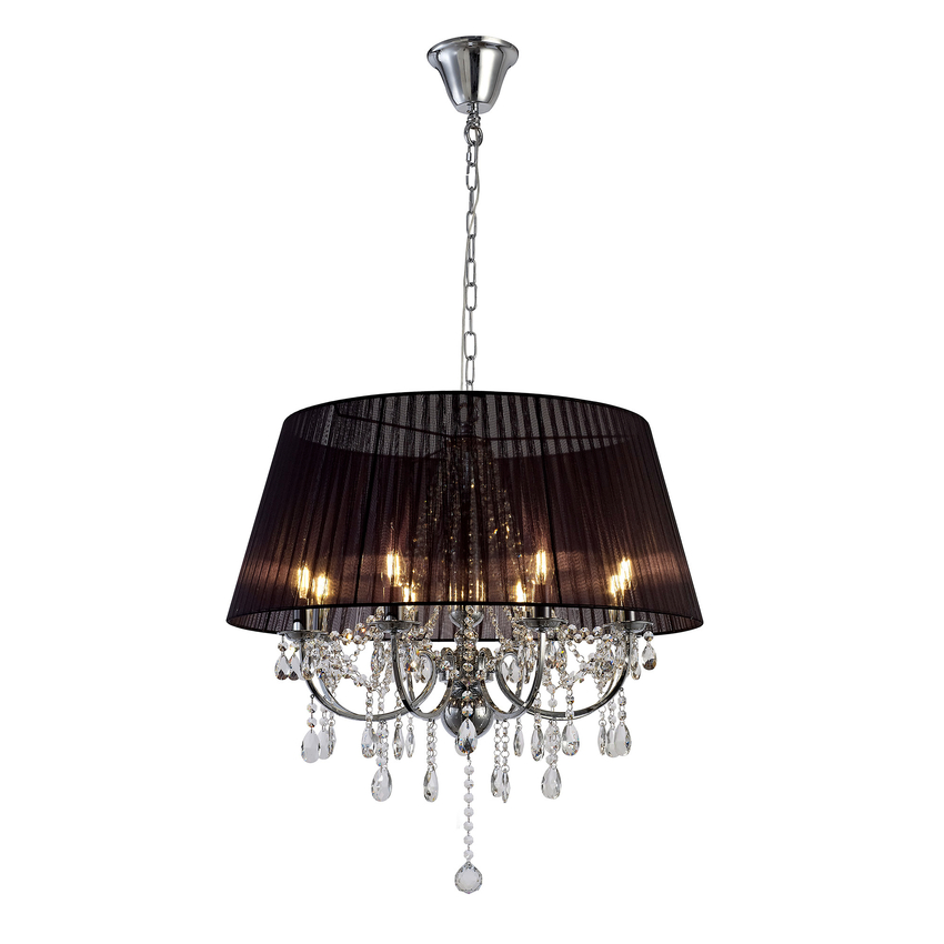 Photograph: Diyas Olivia IL30056/BL Polished Chrome 8 Light Crystal Pendant Complete With Black Shade