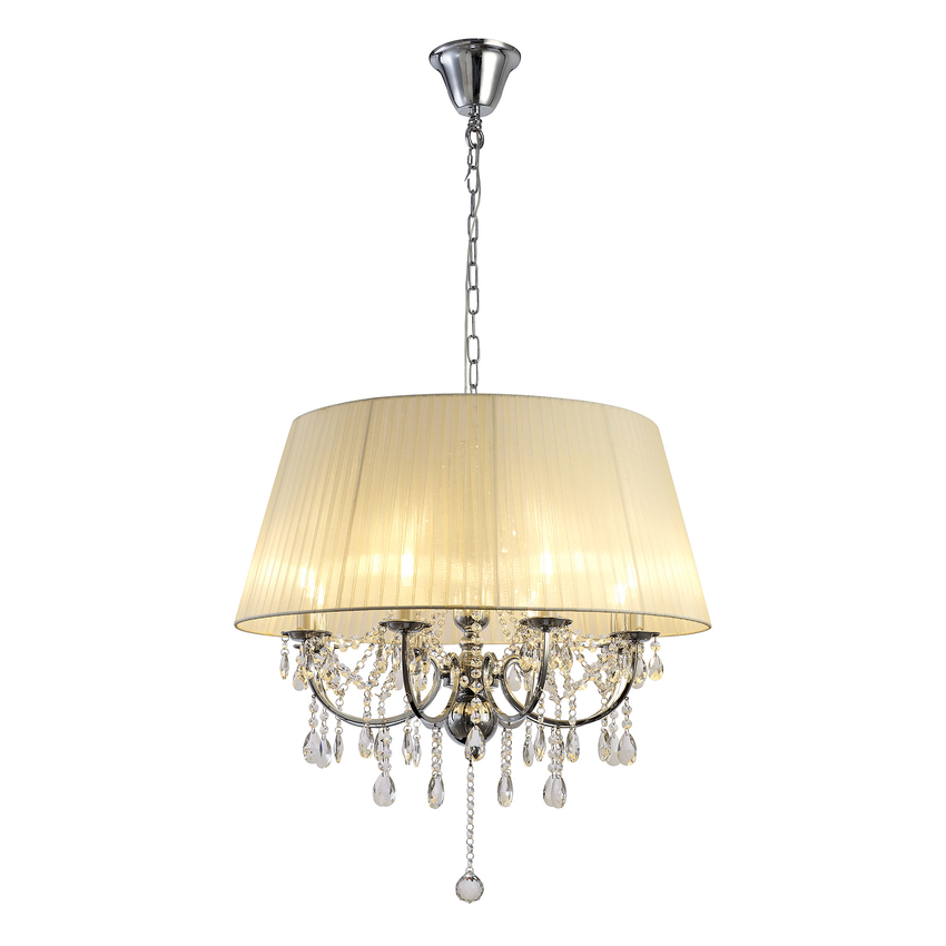 Photograph: Diyas Olivia IL30056/CR Polished Chrome 8 Light Crystal Pendant Complete With Ivory Cream Shade