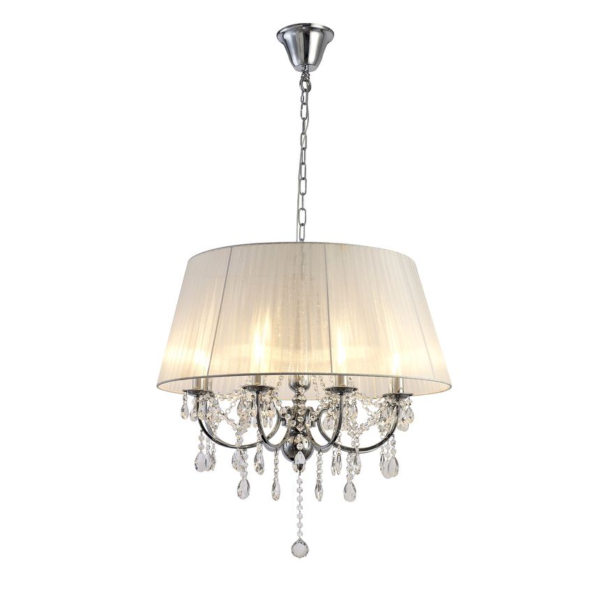 Photograph: Diyas Olivia IL30056/WH Polished Chrome 8 Light Crystal Pendant Complete With White Shade