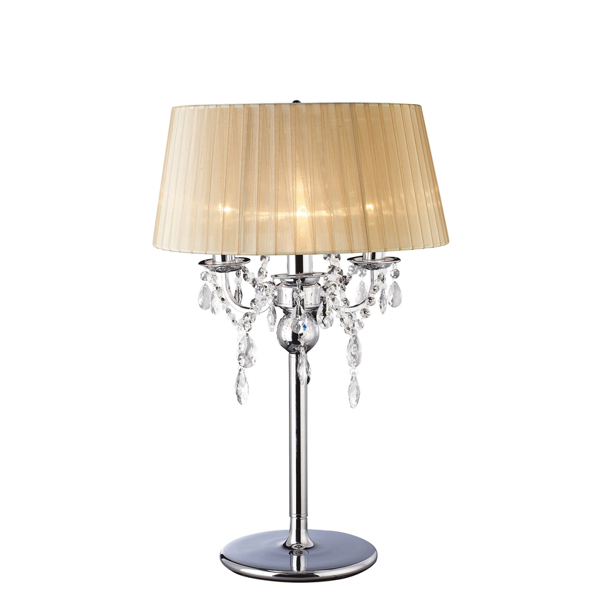 Photograph: Diyas Olivia IL30062/SB Polished Chrome 3 Light Crystal Table Lamp Complete With Soft Bronze Shade