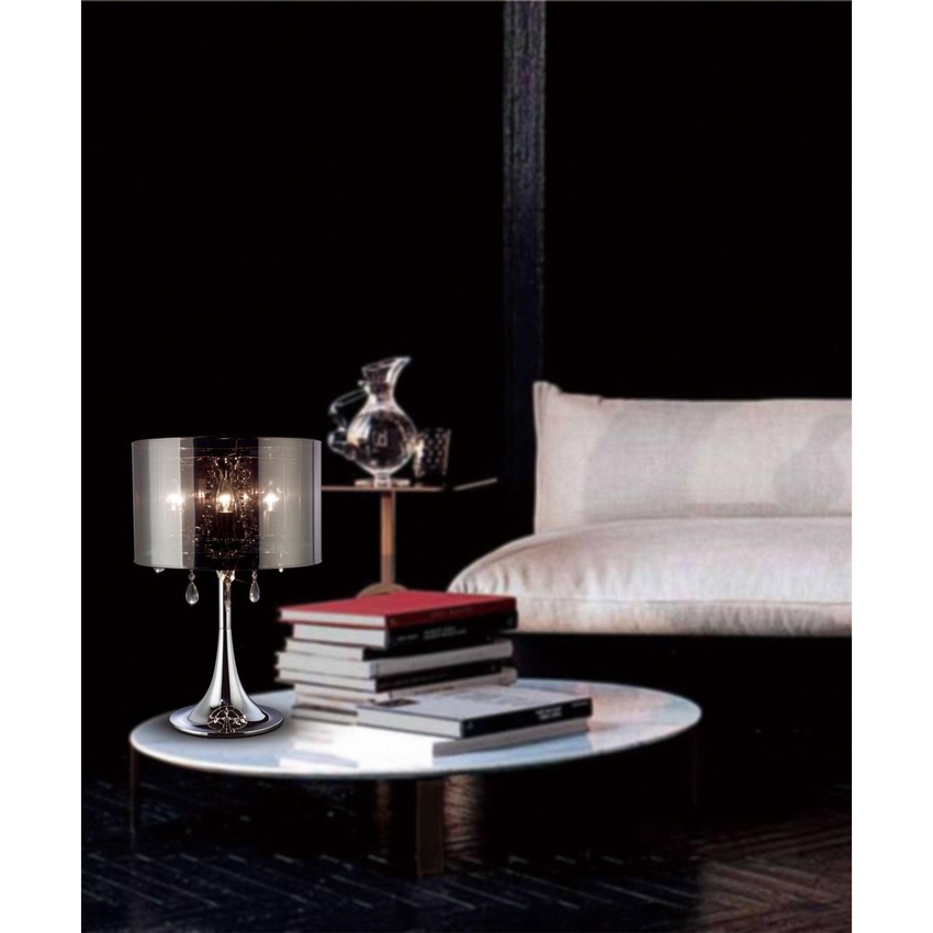 Photograph: Diyas Trace IL30462 Polished Chrome 3 Light Crystal Table Lamp With Smoked Shade