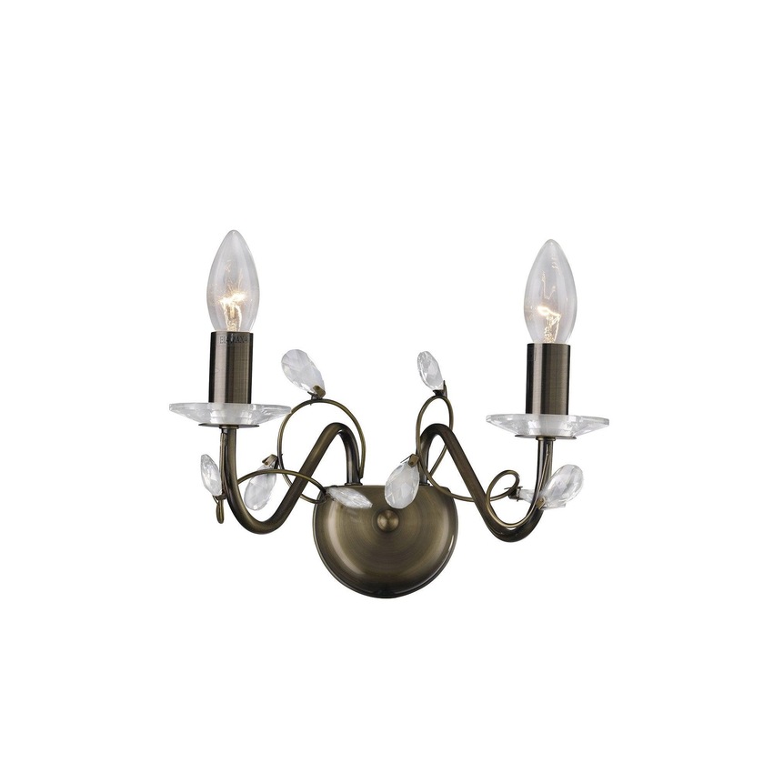 Photograph: Diyas Willow IL3122 Antique Brass 2 Light Crystal Wall Light - Fitting Only