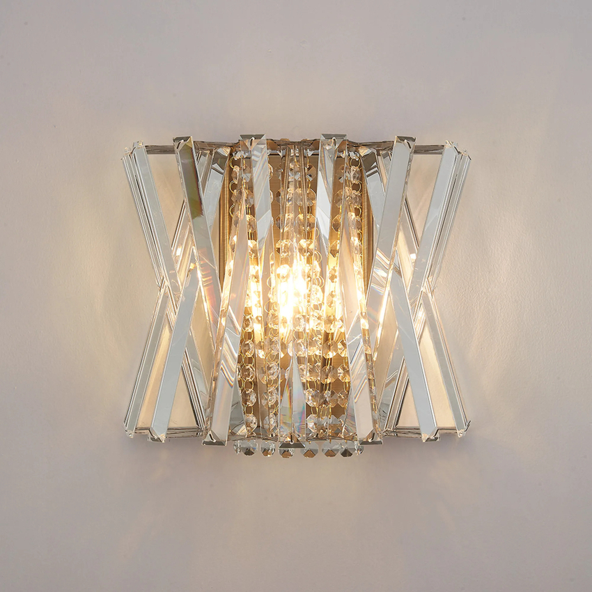 Photograph: Efal Antique Brass/Clear 2 Light Crystal Wall Light