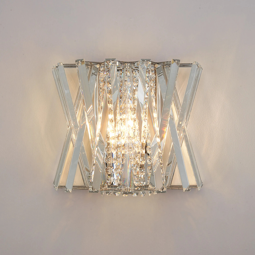 Photograph: Efal Polished Nickel/Clear 2 Light Crystal Wall Light
