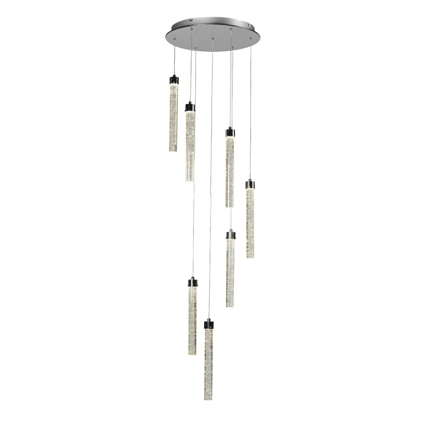 Photograph: Ella Polished Chrome 7 Light Led Stairway Pendant With Bubble Effect Glasses - 3000K