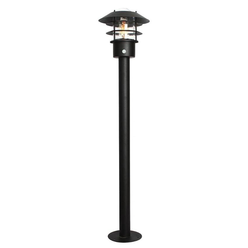 Photograph: Elstead Helsingor Black Bollard Light With Pir Sensor And Clear Glass- IP44 - Coastal Suitable