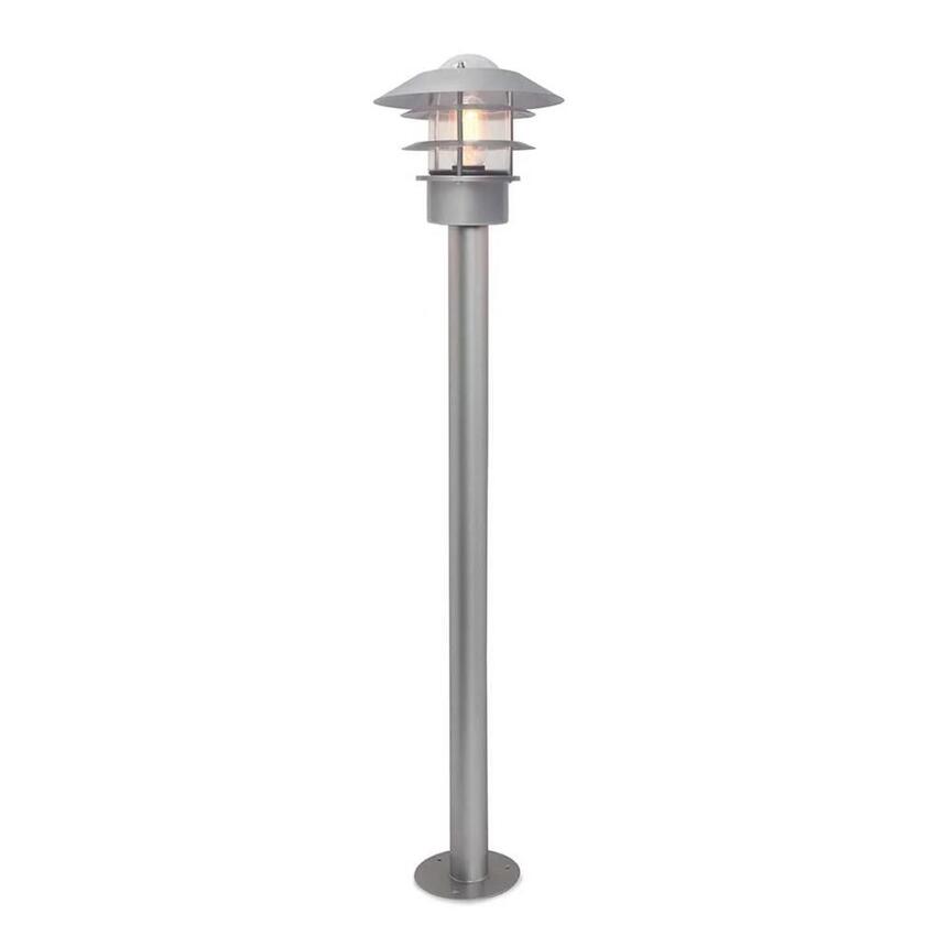 Photograph: Elstead Helsingor Silver Bollard Light With Clear Glass- IP44 - Coastal Suitable