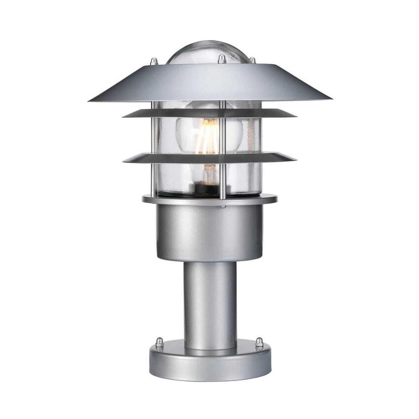 Photograph: Elstead Helsingor Silver Pedestal Light With Clear Glass- IP44 - Coastal Suitable