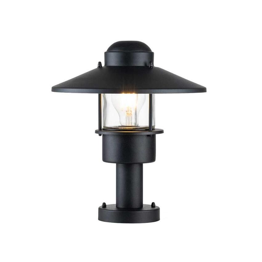 Photograph: Elstead Klampenborg Black Outdoor Pedestal Light With Clear Glass - IP44 - Coastal Suitable