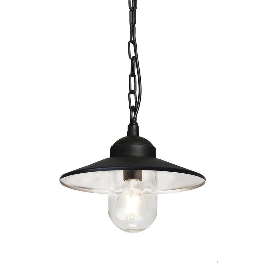 Photograph: Elstead Klampenborg Black Outdoor Pendant Light With Clear Glass - IP44 - Coastal Suitable