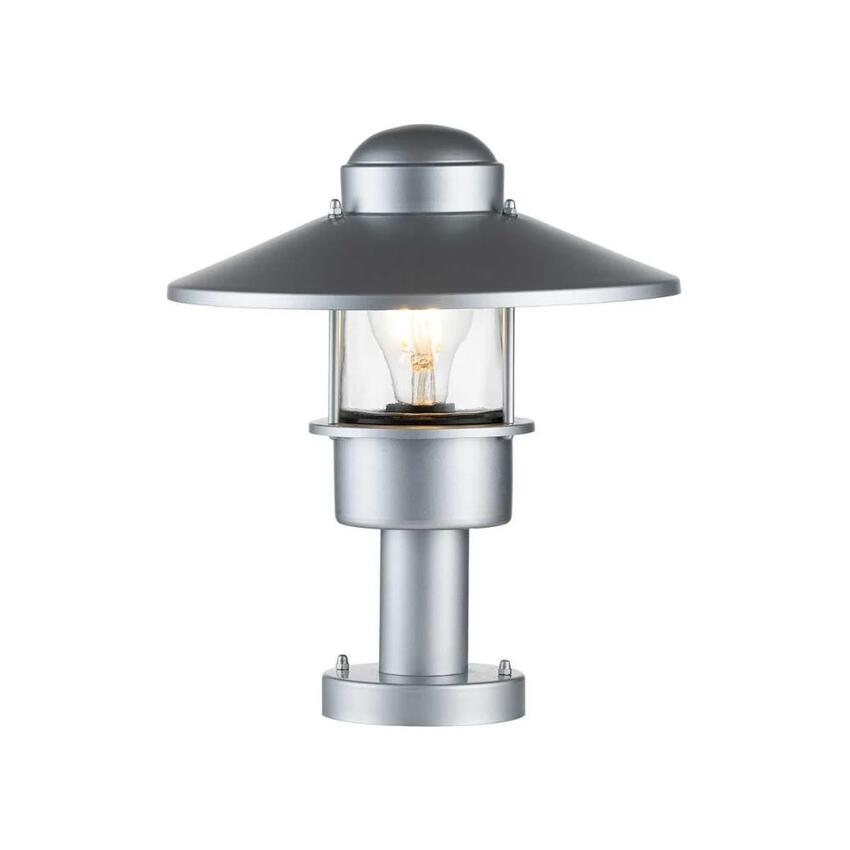Photograph: Elstead Klampenborg Silver Outdoor Pedestal Light With Clear Glass - IP44 - Coastal Suitable