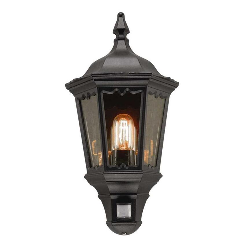 Photograph: Elstead Medstead Black Exterior Flush Wall Lantern Light With Pir And Clear Glass - IP44