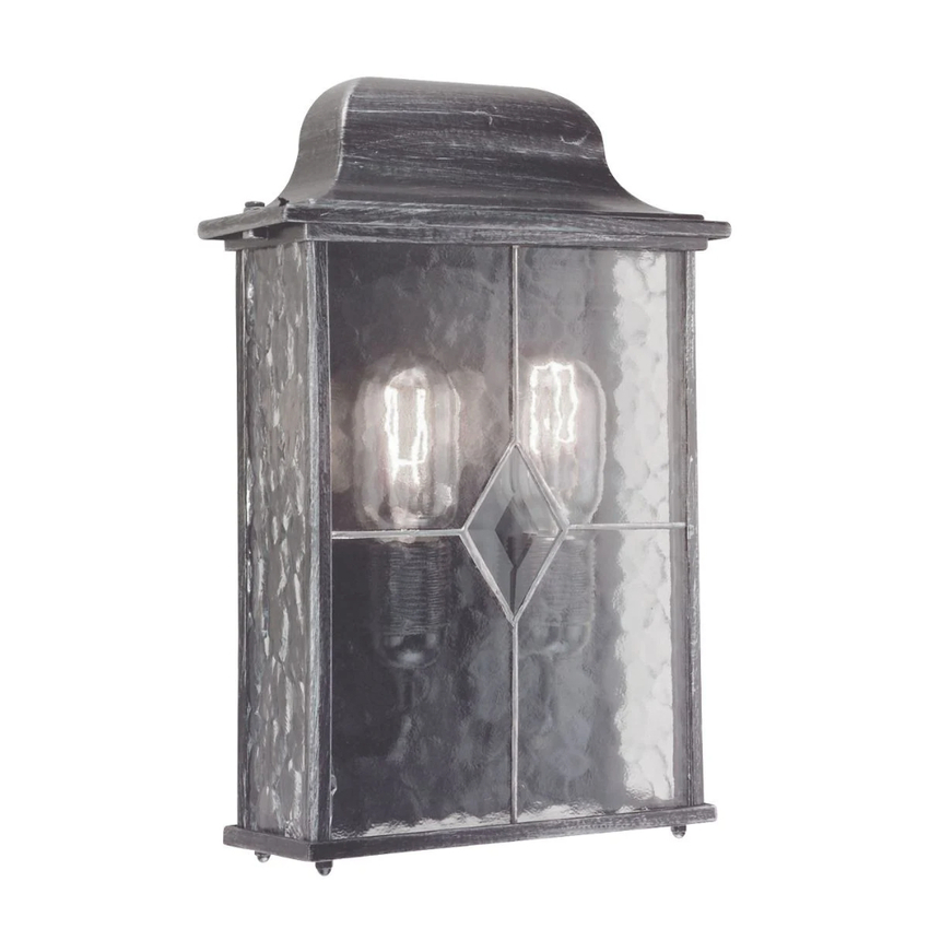Photograph: Elstead Wexford Aluminium 2 Light Outdoor Wall Light Complete With Leaded Glass - IP23