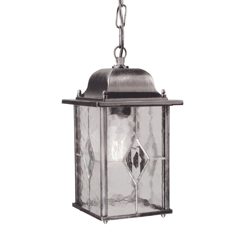 Photograph: Elstead Wexford Aluminium Outdoor Chain Lantern Lantern Complete With Leaded Glass - IP23