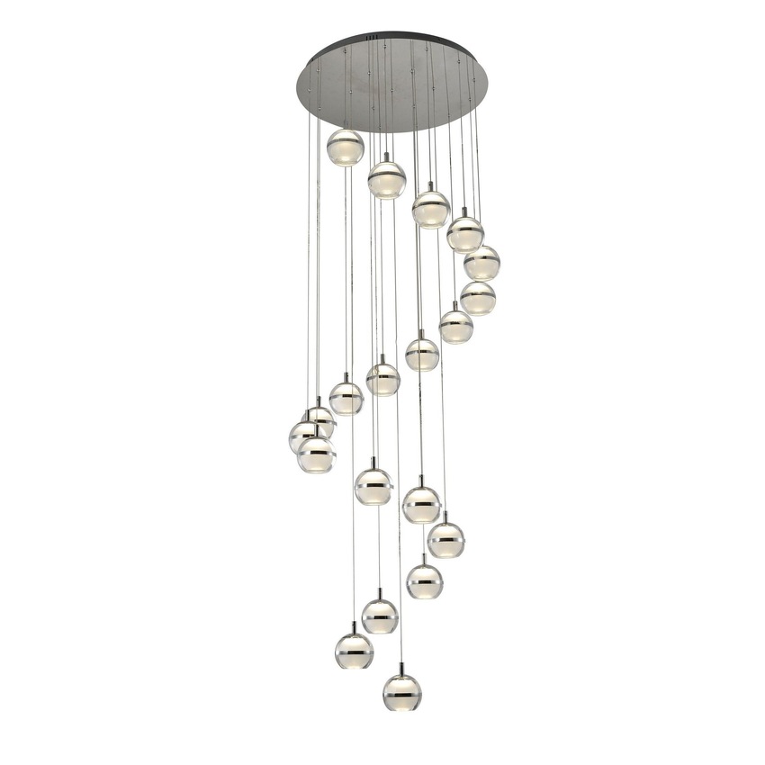 Photograph: Everly Polished Chrome 20 Light Led Cluster Stairway Pendant - 3000K